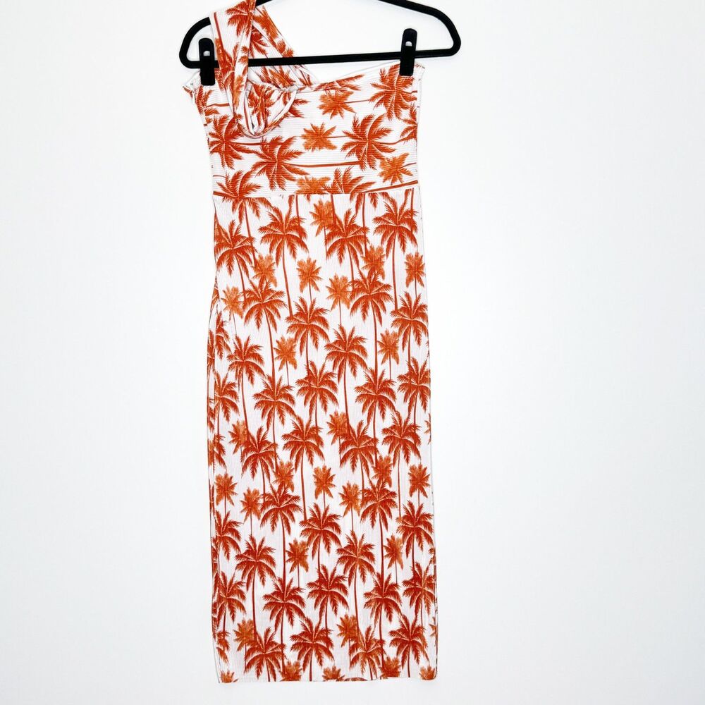New ASOS Palm Print One Strap Cut Out Front Midi Dress Women's Size 6 - Picture 2 of 6